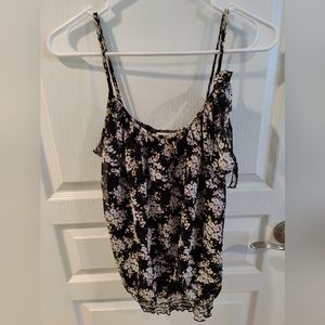 Belle Du Jour Black and White Pink Daisy Floral Bow Tie Straps Blouse